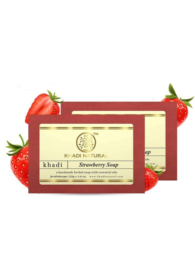 Khadi Natural Strawberry Handmade Soap (125 * 2, 250g) (Pack of 2) | Enriched with Strawberry Extracts | Soft & Nourished Skin | Gentle & Refreshing - Indya