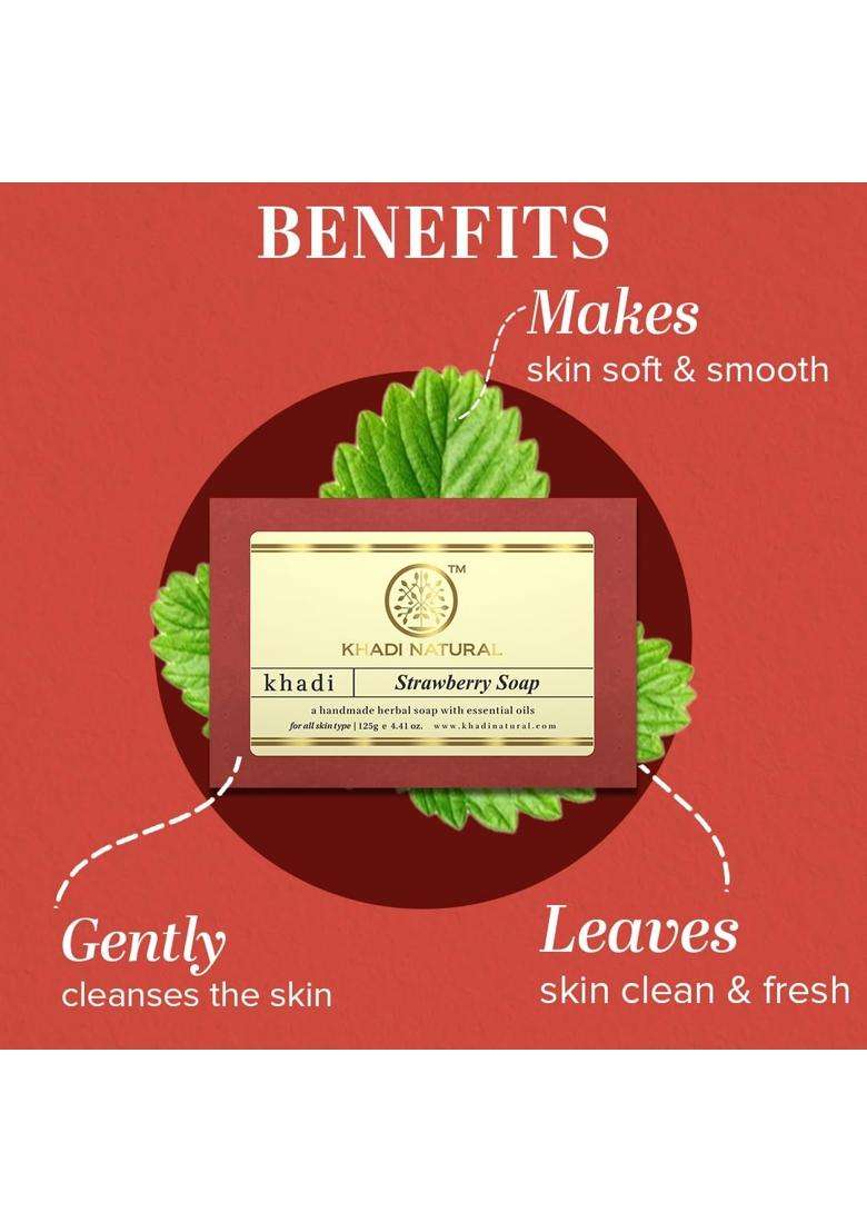 Khadi Natural Strawberry Handmade Soap (125 * 2, 250g) (Pack of 2) | Enriched with Strawberry Extracts | Soft & Nourished Skin | Gentle & Refreshing - Indya
