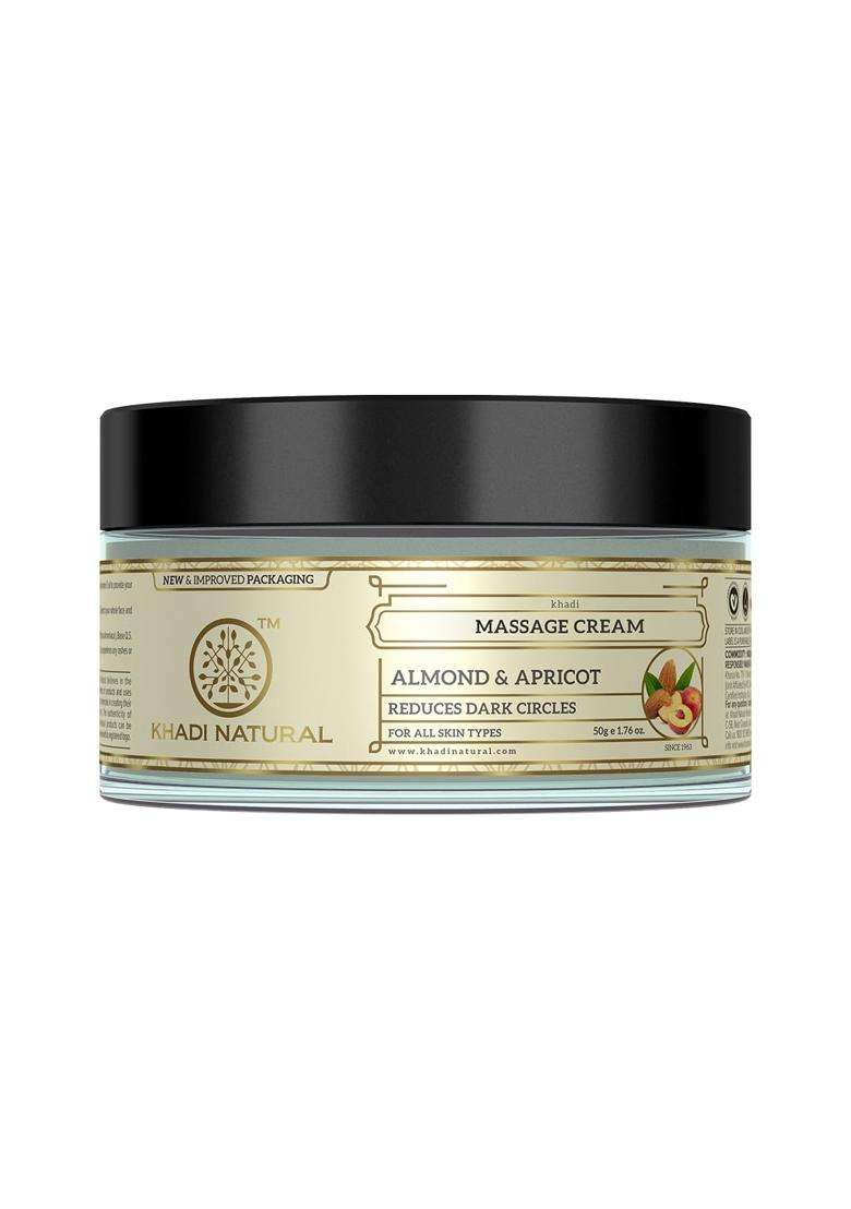 Khadi Natural Almond & Apricot Massage Cream 50 g | Natural Herbal Care | Herbal Massage Cream for Skin Nourishment & Glow | Gentle Skin Care Formula - Indya