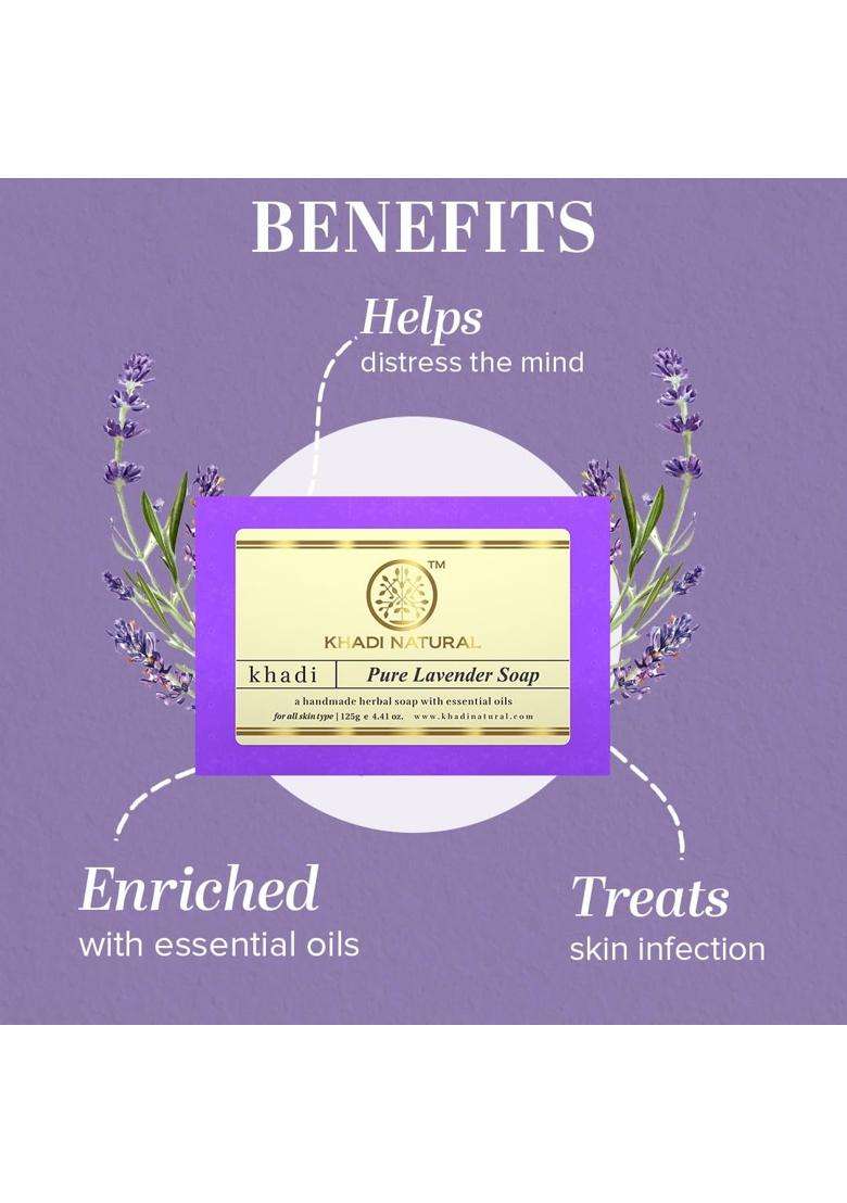 Khadi Natural Lavender Soap 250 g | Natural Herbal Care | Herbal Bathing Soap with Essential Oils | Helps Cleanse Skin & Maintain Skin Softness - Indya