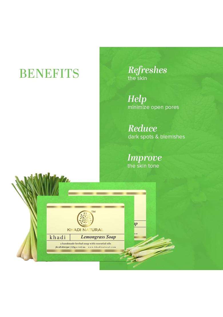 Khadi Natural Lemongrass Soap, 125g (Pack of 2) | Natural Herbal Care | Herbal Bathing Soap for Healthy Skin | Natural Soap with Essential Oils - Indya