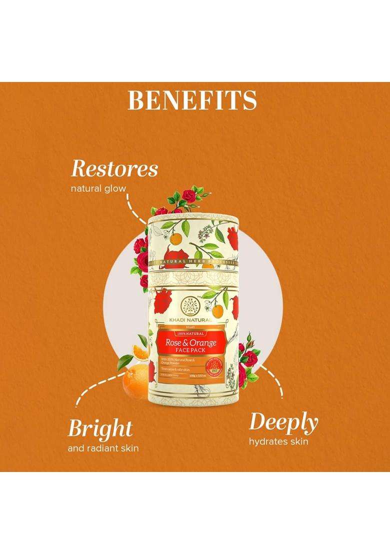 Khadi Natural Ayurvedic Rose & Orange Face Pack 100 g | Authentic Traditional Formula | for Glowing Skin | Natural for Exfoliating - Indya
