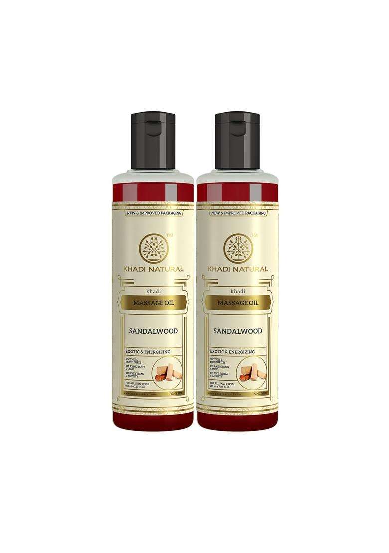 Khadi Natural Sandalwood Massage Oil (210 * 2) (420 ml) (Pack of 2) | Stress relieving properties | Relaxes aches and pains | Aromatherapy - Indya