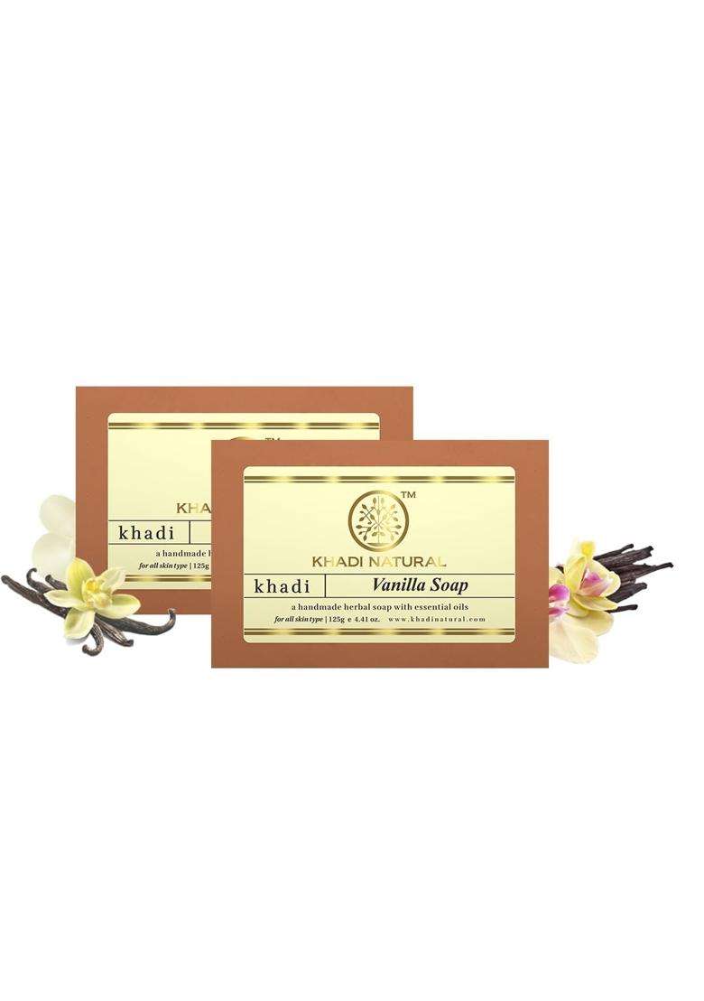 Khadi Natural Herbal Vanilla Soap 125g Each (Pack of 2) | Natural Herbal Care | Handmade Bath with Essential Oils | Gentle Bath for Daily Use - Indya