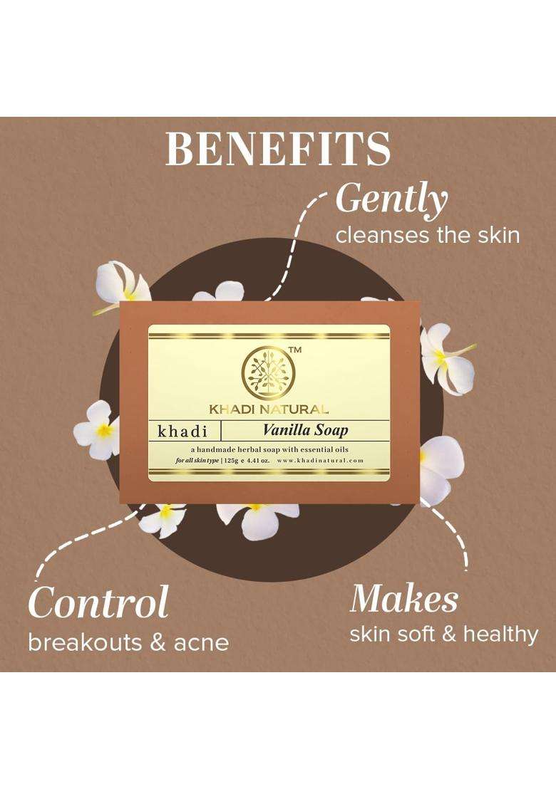 Khadi Natural Herbal Vanilla Soap 125g Each (Pack of 2) | Natural Herbal Care | Handmade Bath with Essential Oils | Gentle Bath for Daily Use - Indya