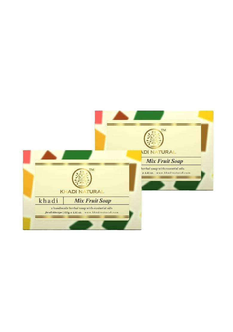 Khadi Natural Mix Fruit Soap 125g Each (Pack of 2) | Natural Herbal Care | Herbal Bathing Soap with Essential Oils | Suitable for All Skin Types - Indya