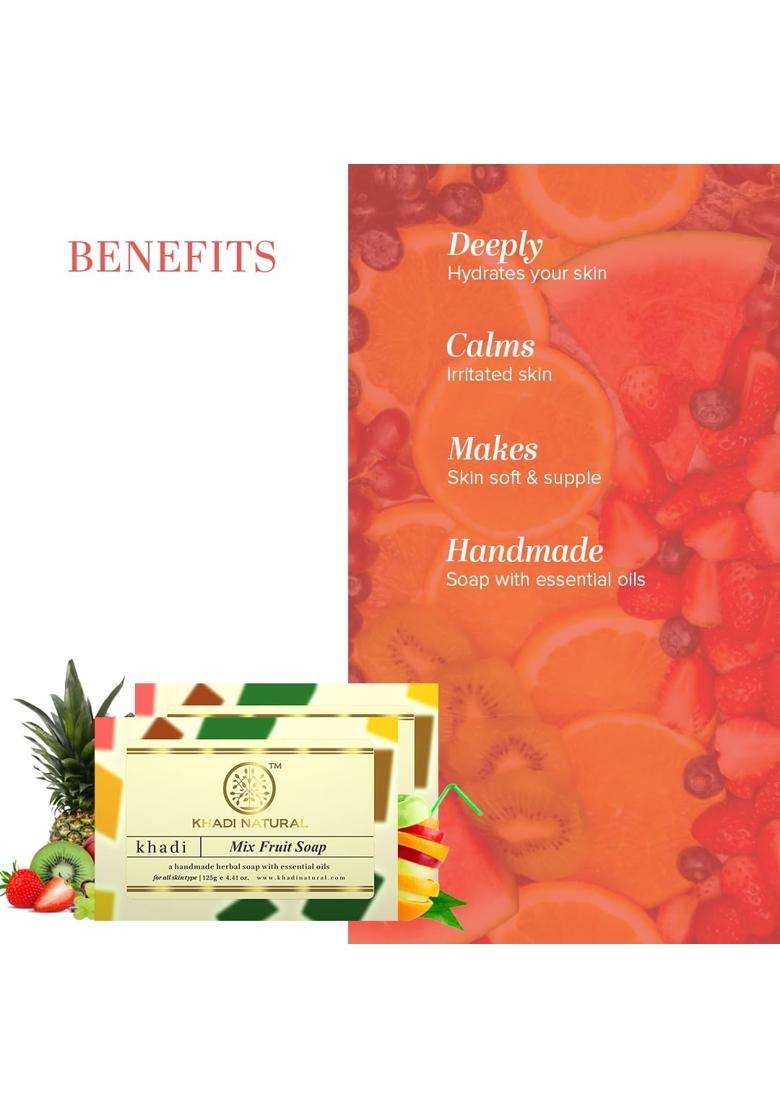 Khadi Natural Mix Fruit Soap 125g Each (Pack of 2) | Natural Herbal Care | Herbal Bathing Soap with Essential Oils | Suitable for All Skin Types - Indya