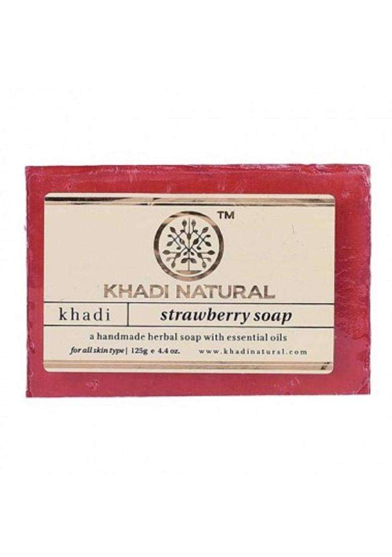 Khadi Natural Strawberry Handmade Soap 100g Each (Pack of 5) | Natural Herbal Care | Herbal Bathing for Skin Cleansing | Gentle Bath for Daily Use - Indya
