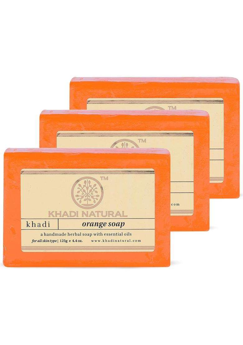 Khadi Natural Orange Soap (125 g*3) (375 g) (Pack of 3) | Natural Herbal Care | Herbal Bathing for Fresh Skin | Natural with Essential Oils - Indya