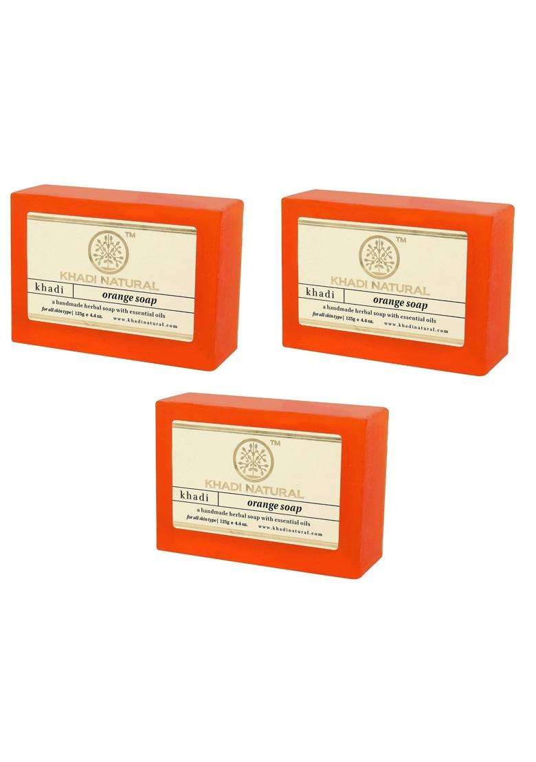 Khadi Natural Orange Soap (125 g*3) (375 g) (Pack of 3) | Natural Herbal Care | Herbal Bathing for Fresh Skin | Natural with Essential Oils - Indya