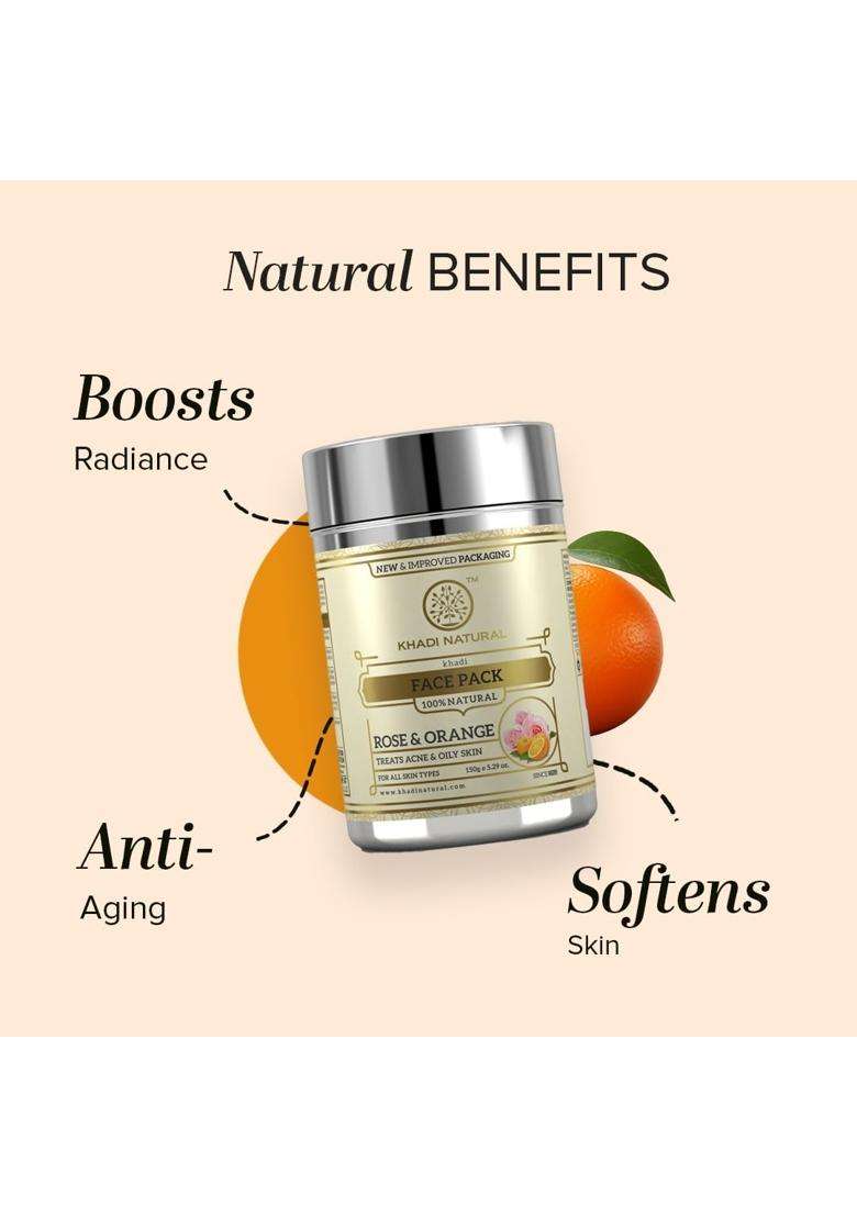 Khadi Natural Rose & Orange Face Pack 50 g | Natural Herbal Care | Herbal Face Pack for Fresh & Glowing Skin | Helps Cleanse & Exfoliate Skin - Indya