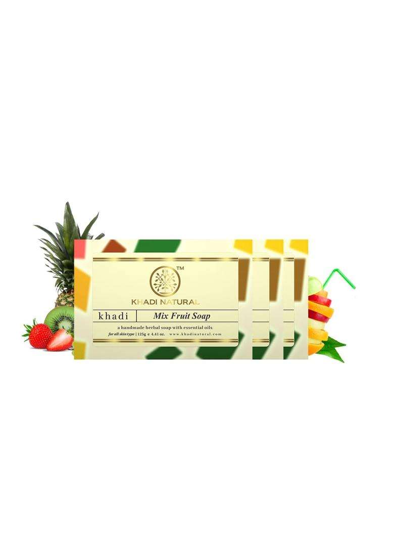 Khadi Natural Mix Fruit Soap, 125g (Pack of 3) | Natural Herbal Care | Herbal Bathing for Glowing Skin | Natural with Essential Oils - Indya