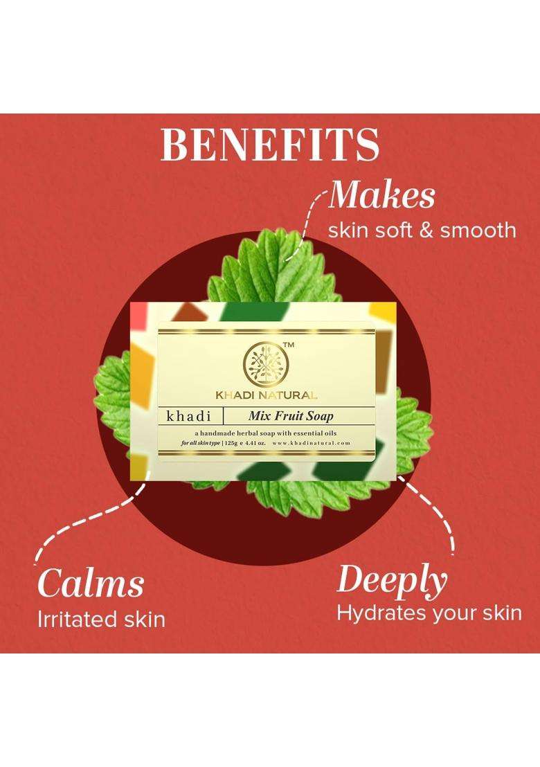 Khadi Natural Mix Fruit Soap, 125g (Pack of 3) | Natural Herbal Care | Herbal Bathing for Glowing Skin | Natural with Essential Oils - Indya