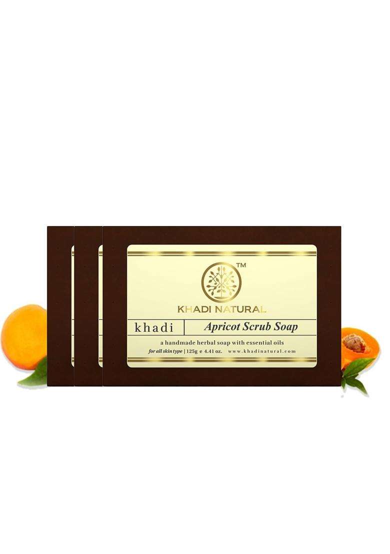 Khadi Natural Apricot Scrub Soap 300 g (Pack of 3) | Natural Herbal Care | Herbal Bath for Skin Cleansing & Gentle Exfoliation - Indya