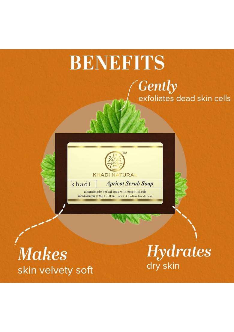 Khadi Natural Apricot Scrub Soap 300 g (Pack of 3) | Natural Herbal Care | Herbal Bath for Skin Cleansing & Gentle Exfoliation - Indya