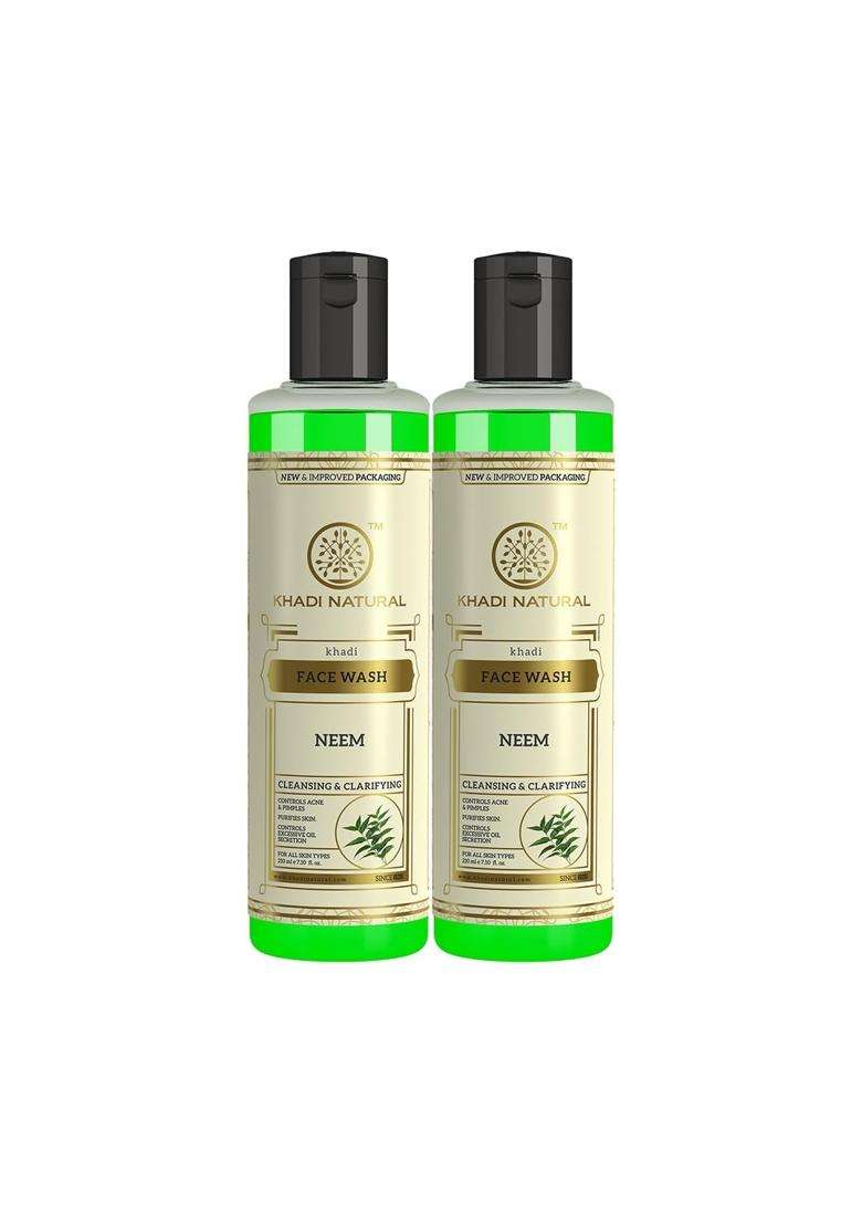 Khadi Natural Ayurvedic Neem Face Wash (210 ml x 2) (420 ml) (Pack of 2) | Authentic Traditional Formula | Anti-Acne Cleanser for Acne-Prone Skin - Indya