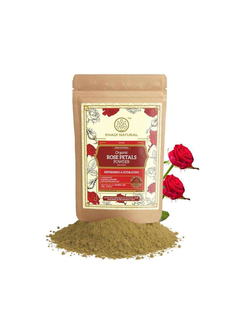 Khadi Natural Rose Petals Organic Powder 100g | Natural Herbal Care | Herbal Powder for Skin Care & Natural Glow | Gentle Herbal Skin Care Formula - Indya