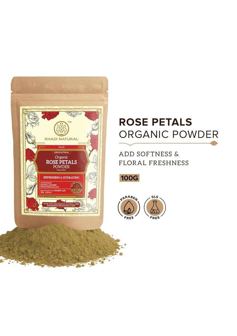 Khadi Natural Rose Petals Organic Powder 100g | Natural Herbal Care | Herbal Powder for Skin Care & Natural Glow | Gentle Herbal Skin Care Formula - Indya