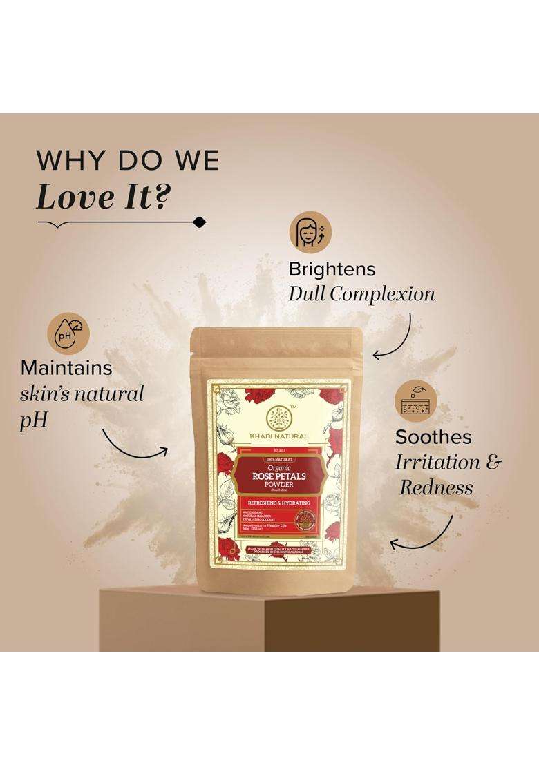 Khadi Natural Rose Petals Organic Powder 100g | Natural Herbal Care | Herbal Powder for Skin Care & Natural Glow | Gentle Herbal Skin Care Formula - Indya