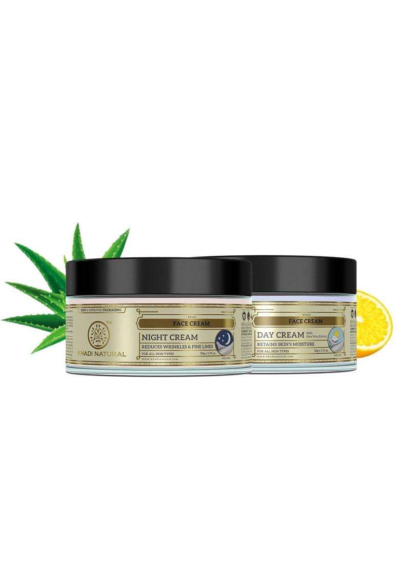 Khadi Natural Herbal Combo Of Day Cream And Night Cream Combo Pack (50 g each) | Natural Herbal Care | Fades spot and blemishes - Indya
