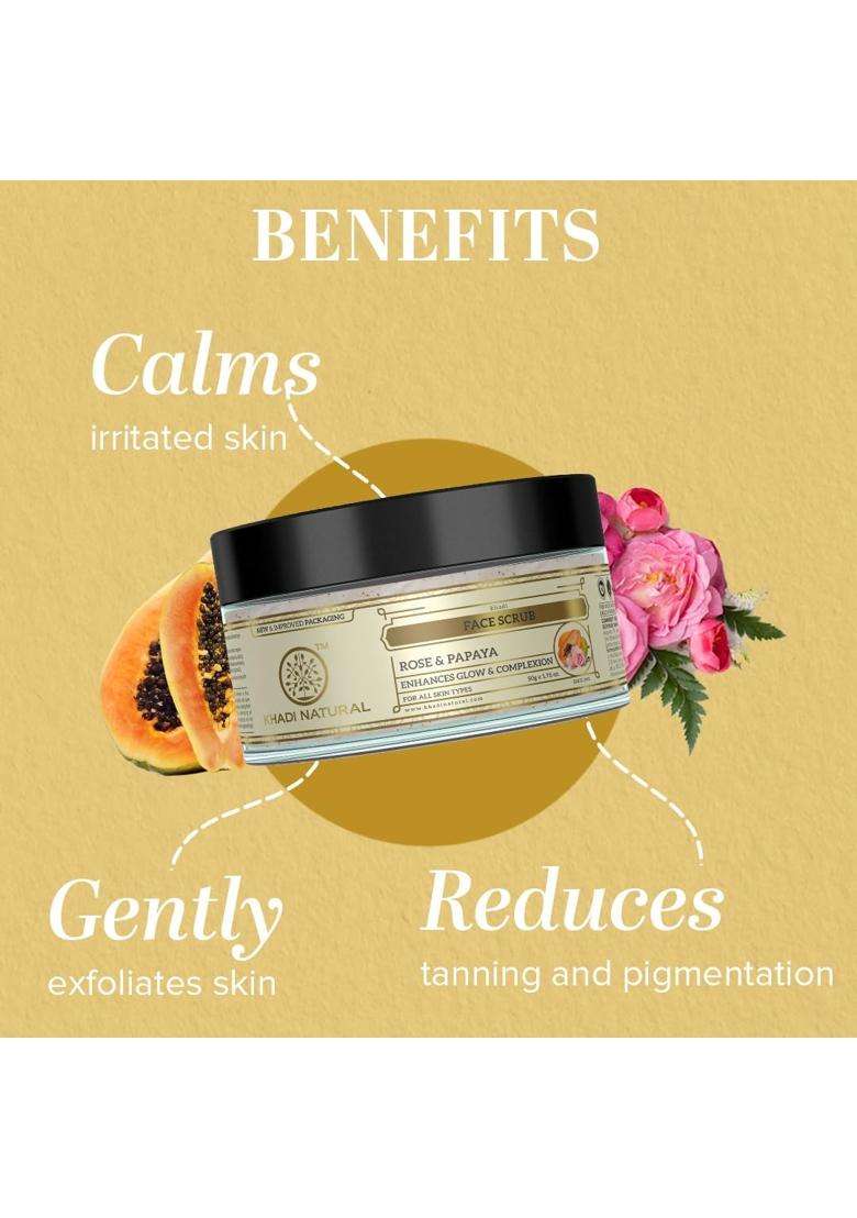 Khadi Natural Rose & Papaya Face Scrub (50 * 2, 100 g) (Pack of 2) | Softens & Nourishes for Supple Skin | Removes Blackheads - Indya