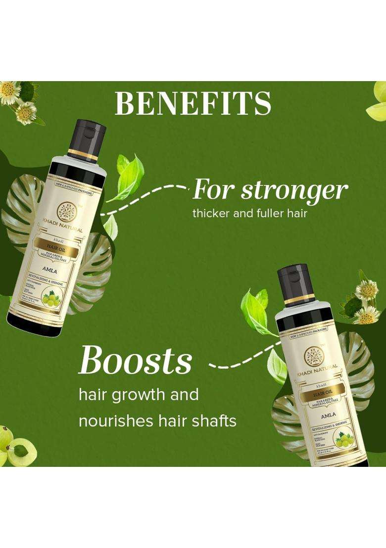 Khadi Natural Pure Amla Hair Oil Controls Hairfall (210 * 2) (420 ml) (Pack of 2) | Revitalizes dull and damaged hair | Paraben & Mineral Oil Free - Indya