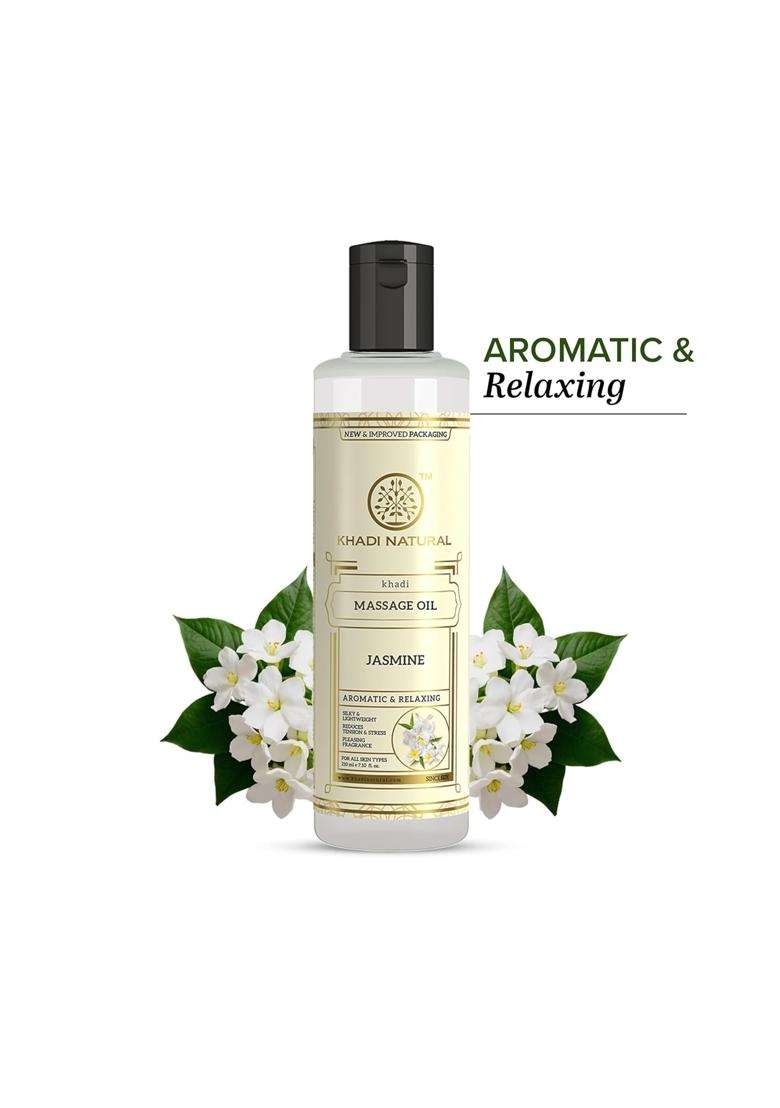 Khadi Natural Jasmine Massage Oil 210 ml | Natural Herbal Care | Aromatherapy Body for Relaxation | Helps Relieve Stress & Fatigue | Suitable for All - Indya