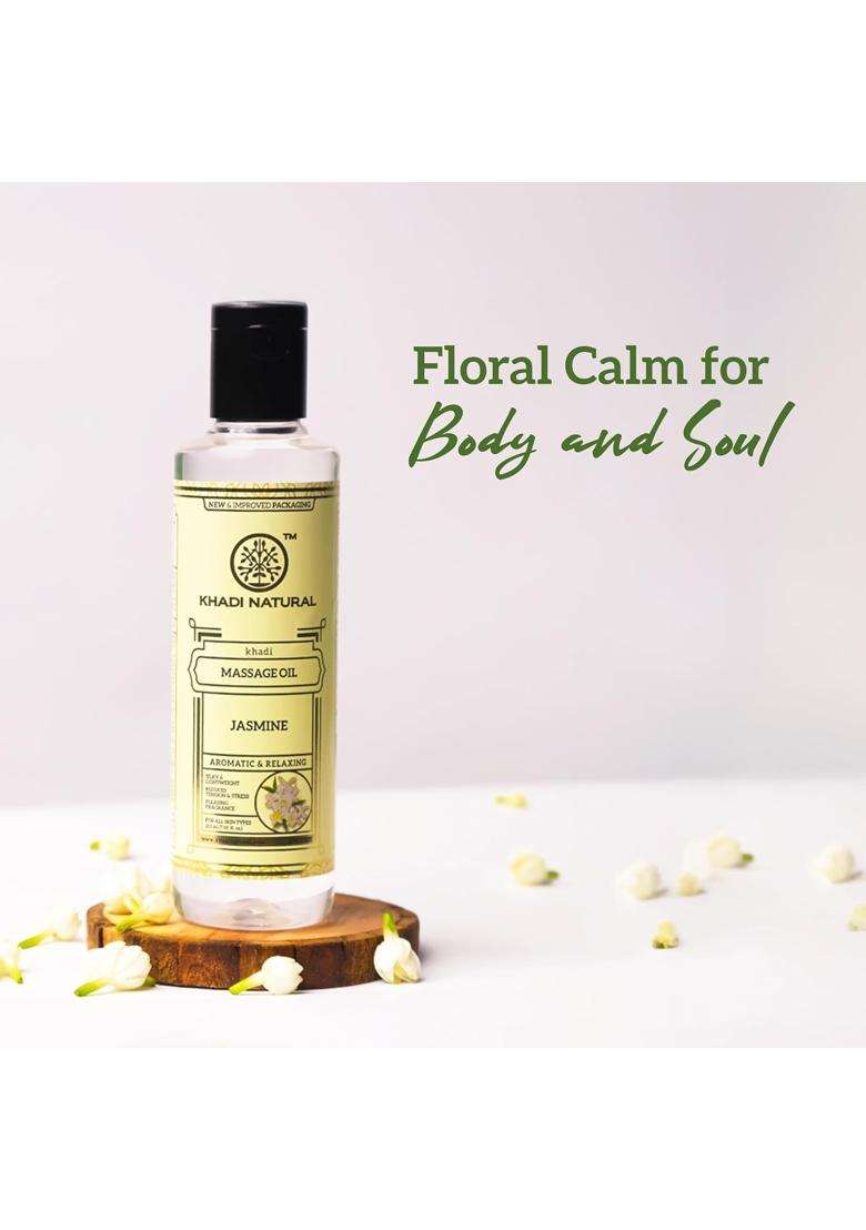 Khadi Natural Jasmine Massage Oil 210 ml | Natural Herbal Care | Aromatherapy Body for Relaxation | Helps Relieve Stress & Fatigue | Suitable for All - Indya