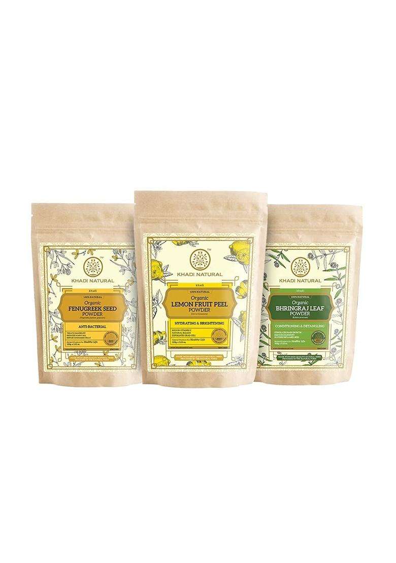 Khadi Natural Organic Powder (Lemon + Fenugreek + Brahmi) (Net Qt. 3x100) 300 g (Pack of 3) - Indya