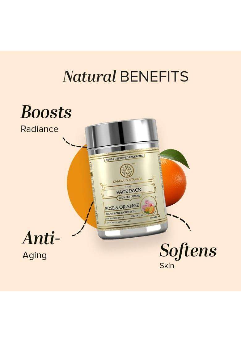 Khadi Natural Rose & Orange Face Pack 50 g | Natural Herbal Care | Herbal for Glowing & Fresh Looking Skin | Natural Care | Free from Harsh Chemicals - Indya
