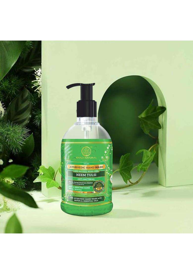 Khadi Natural Neem Tulsi Hand Wash 300 ml | Natural Herbal Care | Herbal Liquid for Gentle Cleansing | Helps Remove Dirt & Maintain Skin Freshness - Indya