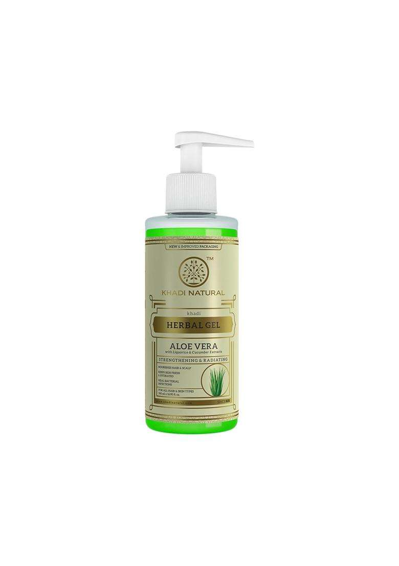 Khadi Natural Herbal Aloe Vera Gel with Dispenser 500 ml | Natural Herbal Care | Lightweight, Non Sticky Formula | Deeply Hydrates, Soothes Skin - Indya