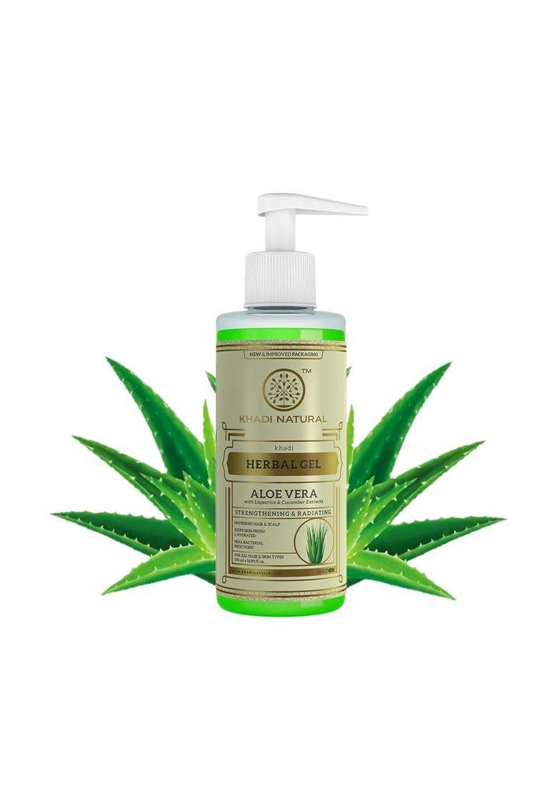 Khadi Natural Herbal Aloe Vera Gel with Dispenser 500 ml | Natural Herbal Care | Lightweight, Non Sticky Formula | Deeply Hydrates, Soothes Skin - Indya