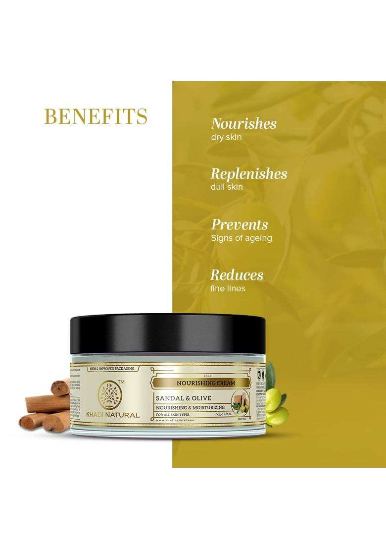 Khadi Natural Ayurvedic Sandal and Olive Face Nourishing Cream, 50g | Authentic Traditional Formula - Indya