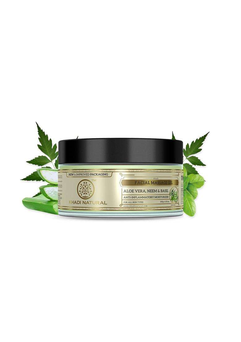 Khadi Natural Aloe Vera Neem & Basil Massage Gel 100 g | Natural Herbal Care | Herbal Face & Body for Skin Care | Lightweight Non Sticky Formula - Indya