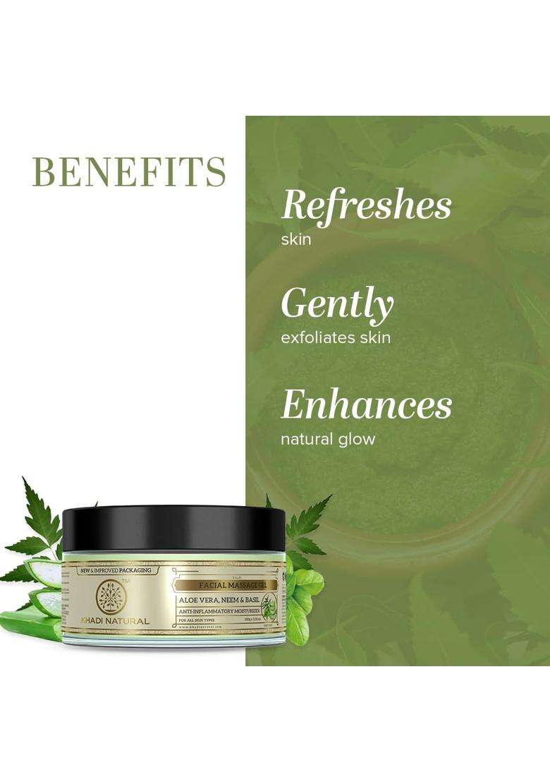 Khadi Natural Aloe Vera Neem & Basil Massage Gel 100 g | Natural Herbal Care | Herbal Face & Body for Skin Care | Lightweight Non Sticky Formula - Indya
