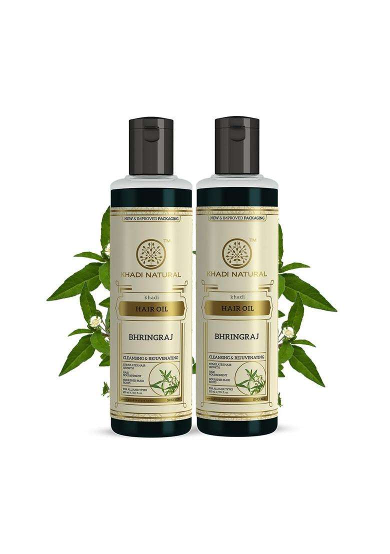 Khadi Natural Bhringraj Hair Oil (210 * 2) (420 ml) (Pack of 2) | Controls Hair Fall | Nourishing Oil For Healthy Hair Growt - Indya
