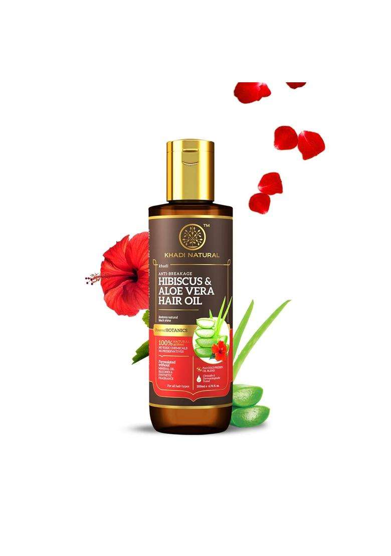 Khadi Natural Hibiscus & Aloe Vera Hair Oil 200 ml | Natural Herbal Care | Herbal Hair Oil for Frizzy Hair Care | Silicone & Mineral Oil Free | Suit - Indya