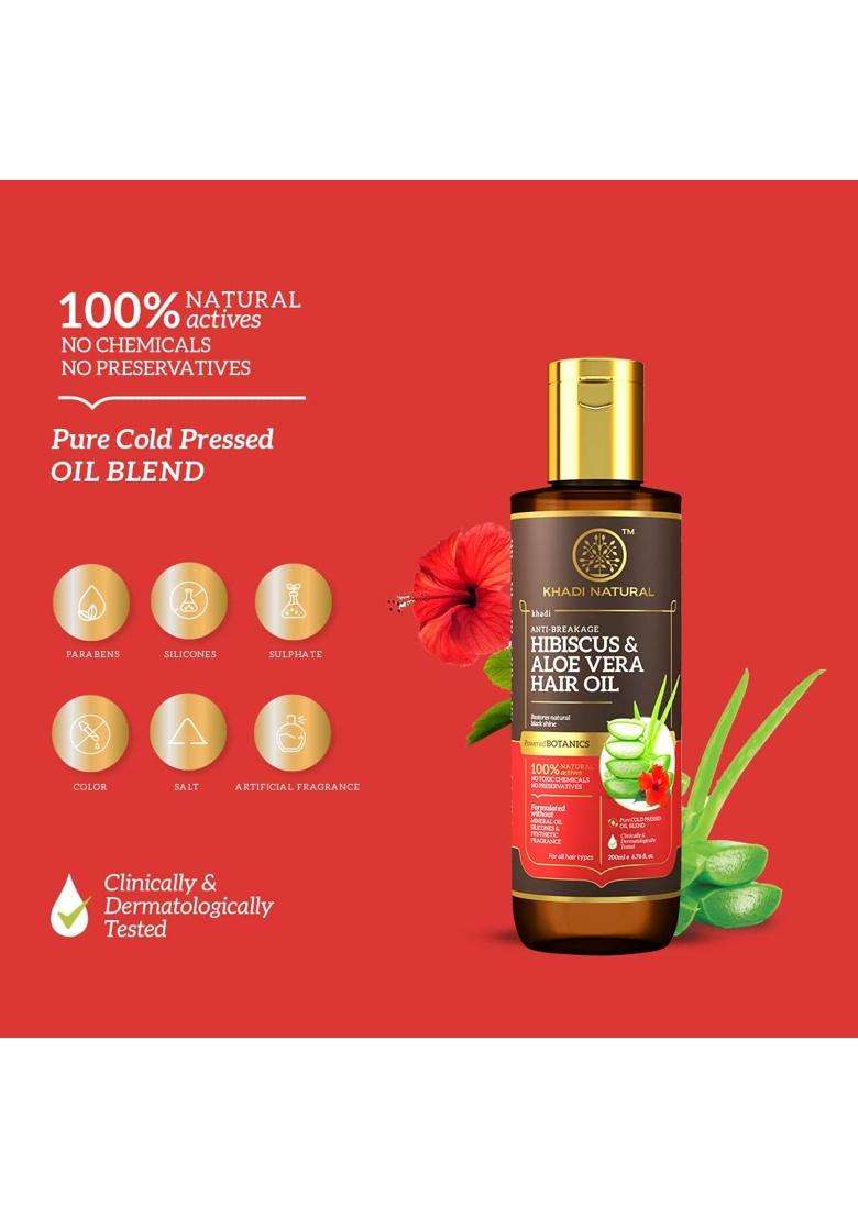 Khadi Natural Hibiscus & Aloe Vera Hair Oil 200 ml | Natural Herbal Care | Herbal Hair Oil for Frizzy Hair Care | Silicone & Mineral Oil Free | Suit - Indya