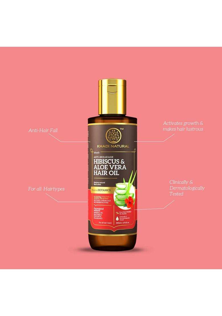 Khadi Natural Hibiscus & Aloe Vera Hair Oil 200 ml | Natural Herbal Care | Herbal Hair Oil for Frizzy Hair Care | Silicone & Mineral Oil Free | Suit - Indya