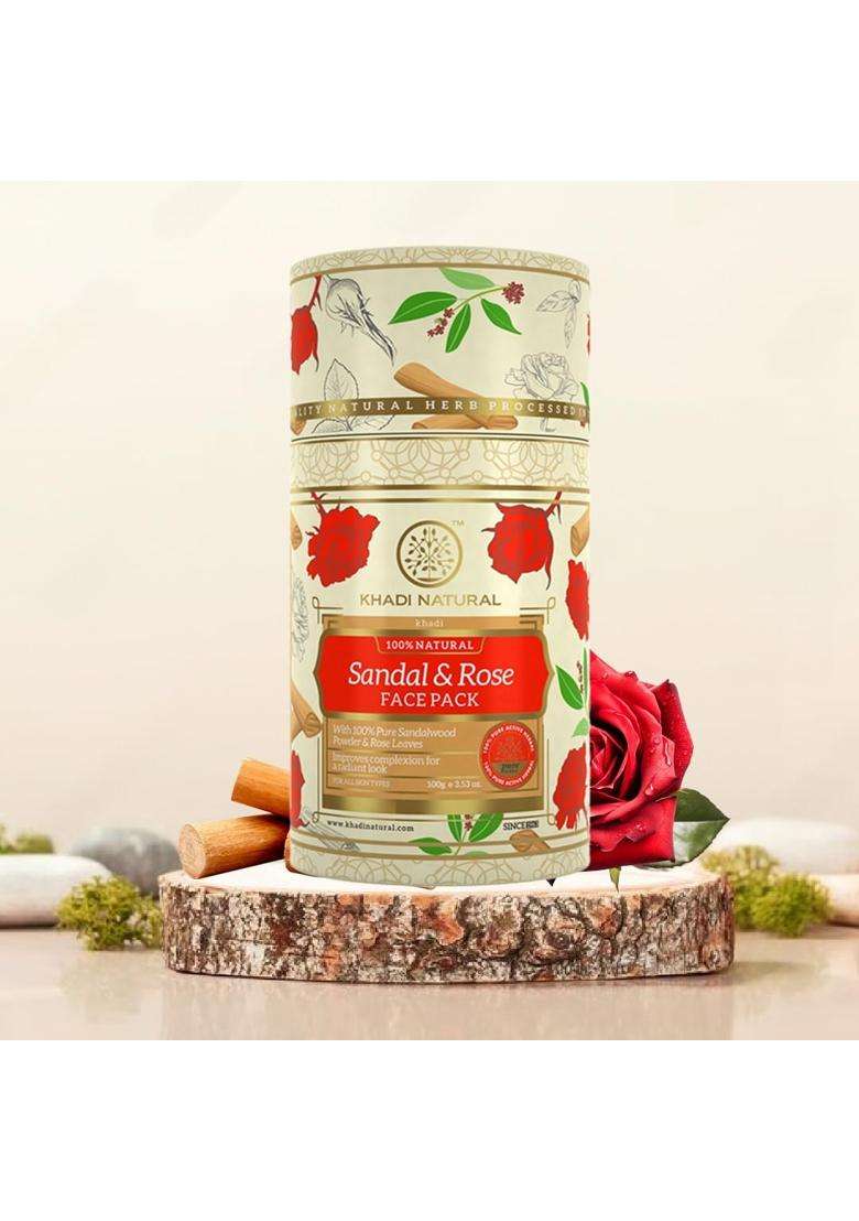 Khadi Natural Sandalwood & Rose Face Pack 100g | Natural Herbal Care | Herbal for Soothing & Bright Looking Skin | Helps Cleanse & Improve Texture - Indya