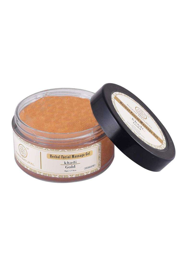 Khadi Natural Gold Face Massage Gel 50g | Authentic Traditional Formula | Ayurvedic Herbal for Radiant Looking Skin | Lightweight Non Sticky - Indya