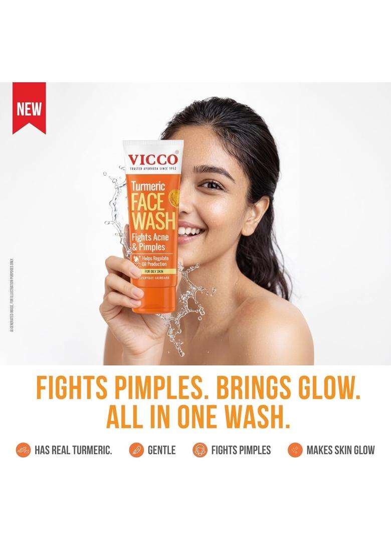 Vicco Turmeric Face Wash 100 g | Authentic Traditional Formula | Ayurvedic Turmeric Face Wash | Controls Oil | Healthy, Even Glow - Indya