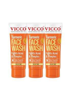 Vicco Turmeric Face Wash 100 g (Pack of 3) | Authentic Traditional Formula | Ayurvedic Turmeric Face Wash | Controls Oil | Healthy, Even Glow