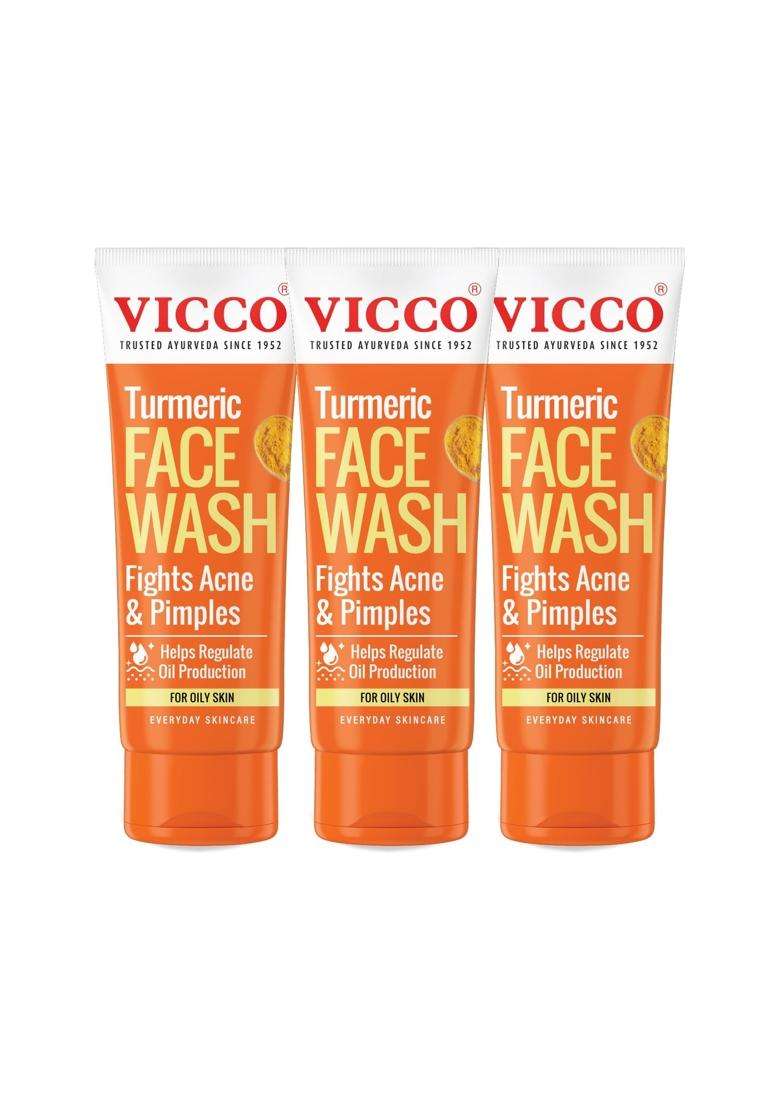 Vicco Turmeric Face Wash 100 g (Pack of 3) | Authentic Traditional Formula | Ayurvedic Turmeric Face Wash | Controls Oil | Healthy, Even Glow - Indya