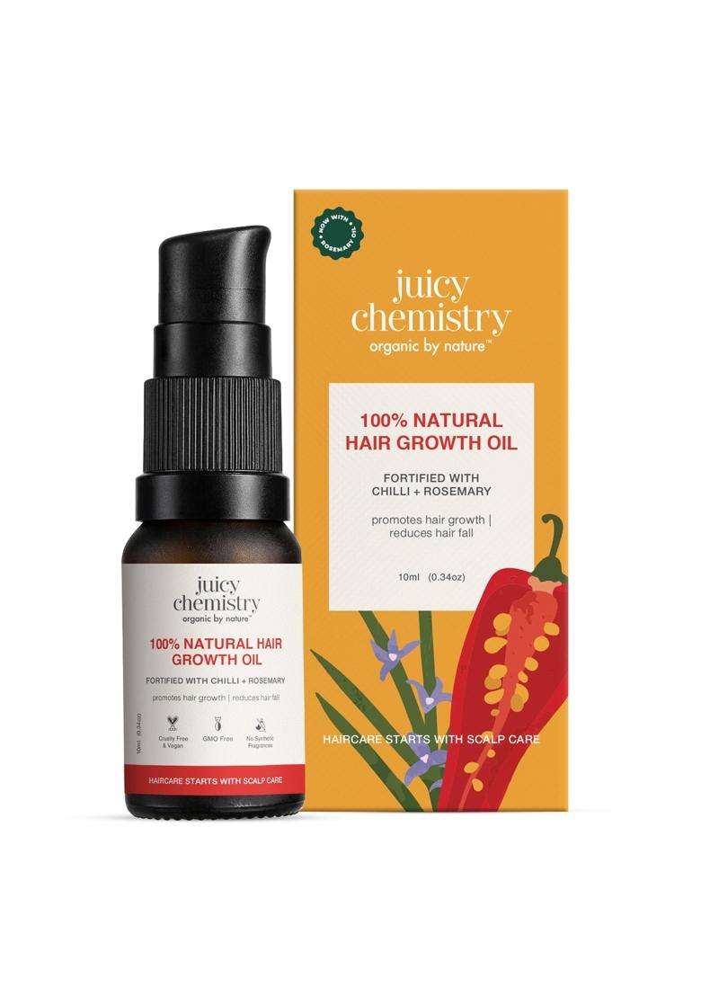 Juicy Chemistry 100% Natural Chilli + Rosemary Hair Growth Oil, 10 ml | Promotes Hair Growth | Strengthens & Reduces Hair Fall | Improves Hair Texture - Indya