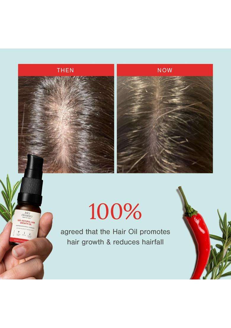 Juicy Chemistry 100% Natural Chilli + Rosemary Hair Growth Oil, 10 ml | Promotes Hair Growth | Strengthens & Reduces Hair Fall | Improves Hair Texture - Indya