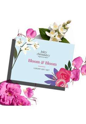 Juicy Chemistry Bloom & Bloom Gift Box 50 ml | Face, Body & Lip Care Kit | Rose Water 50 ml + Soap 100g + Lip Balm 5g + Dusting Powder 100g