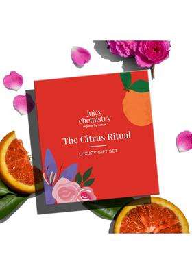 Juicy Chemistry Citrus Ritual Gift Box 200 ml | Body Care Kit | Body Wash 200 ml + Face & Body Brightening Scrub 75g + Rose Water 100 ml