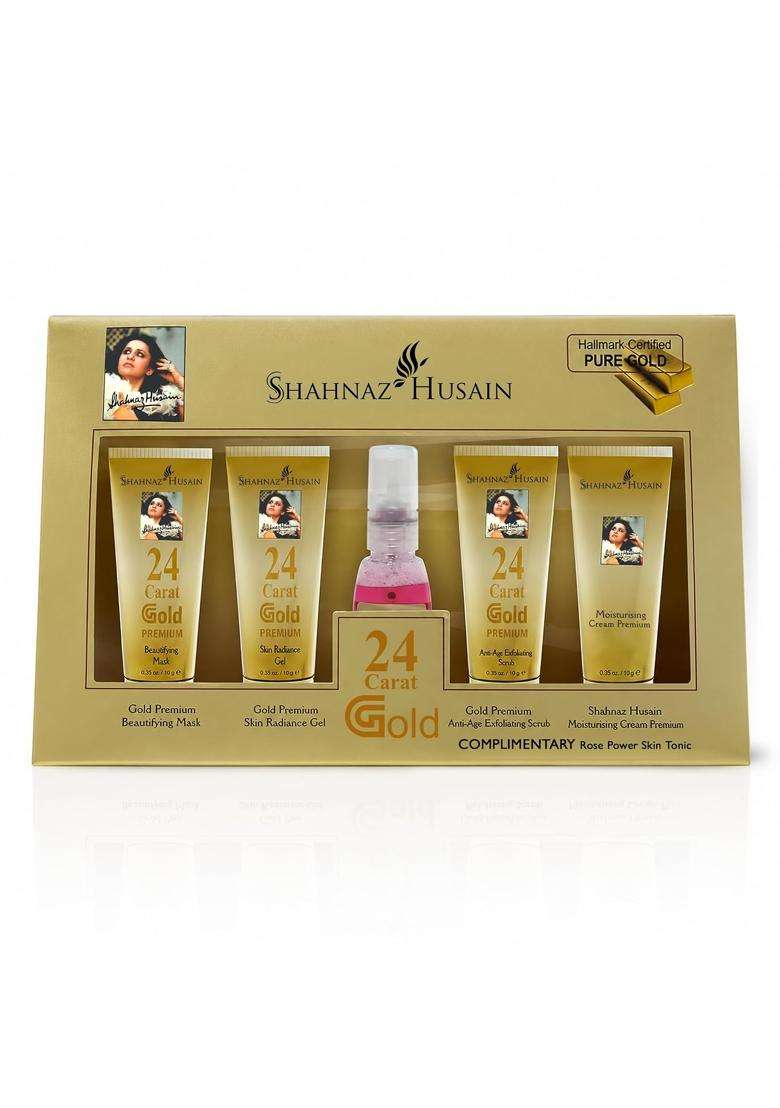 Shahnaz Herbals Gold Facial Kit For Instant Glow with 24k Pure Gold 40g | 4 Easy Steps With Complimentary Skin Tonic,( 40g+15 ml ) - Indya